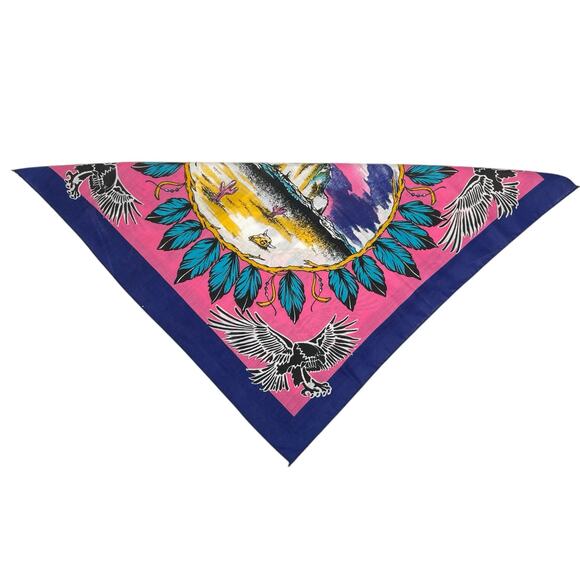Vintage Native American Print Eagle Desert Southwest Bandana Made in USA - Picture 8 of 8